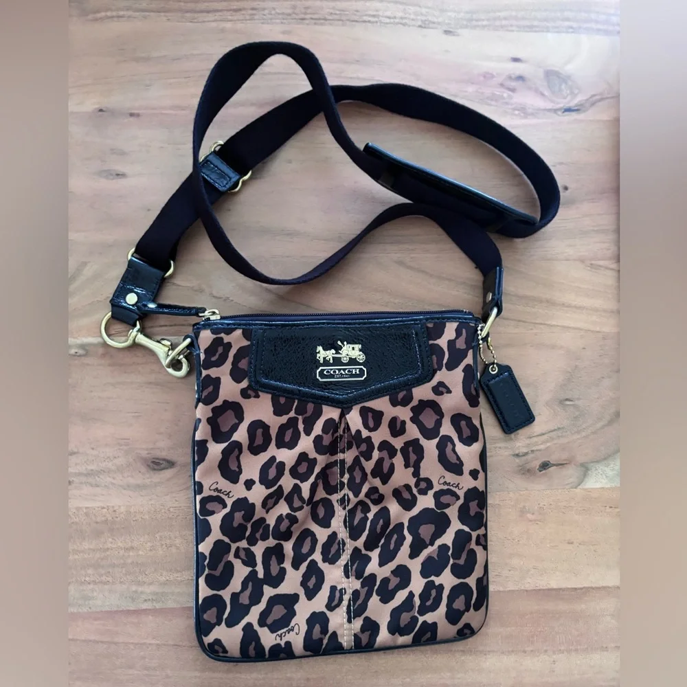 Coach Leopard Print Crossbody Bag - Black